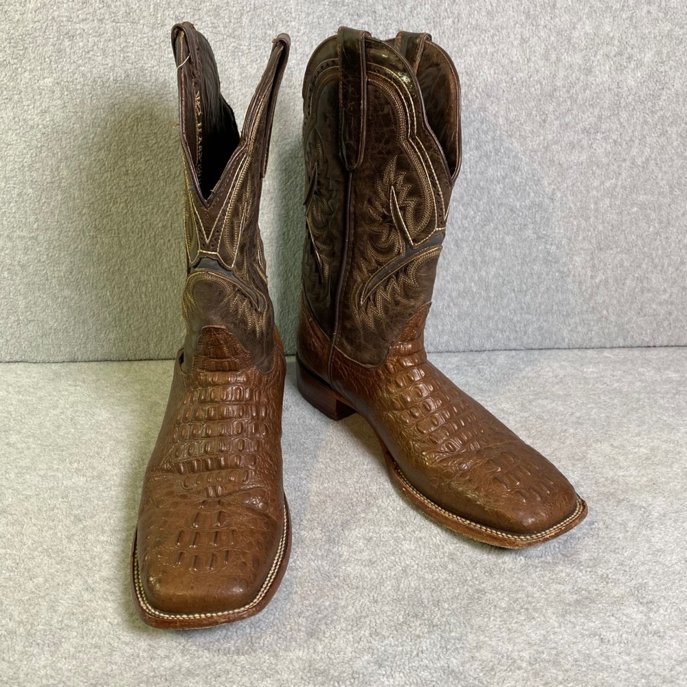 Texas Country Exotic Caiman Crocodile Boots Men's Size 12 Brown Square Toe EUC